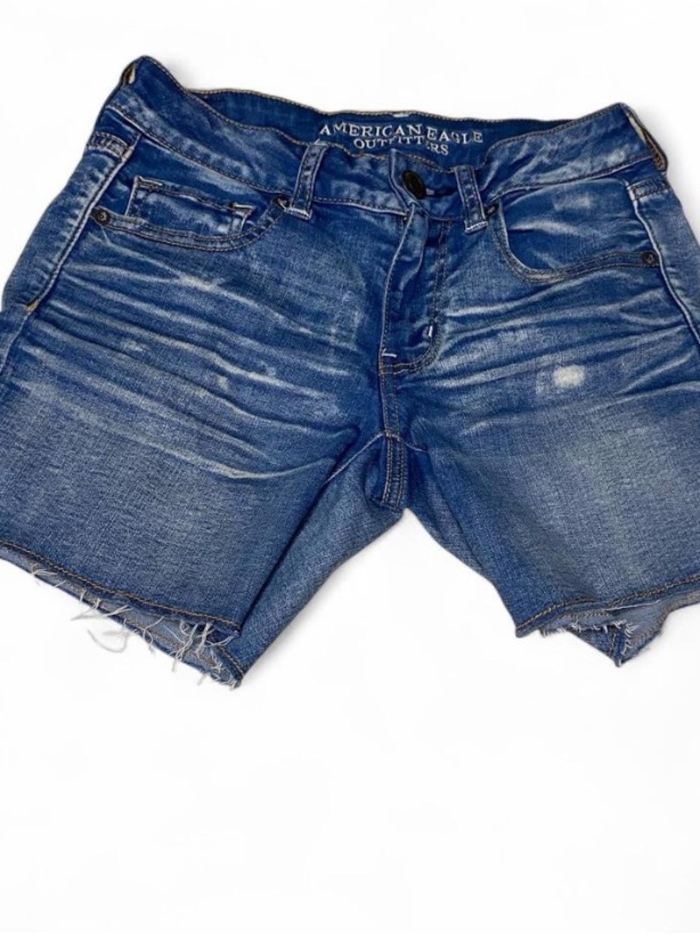 American Eagle Midi Denim Shorts Size 4 Super Super Stretch Medium Wash